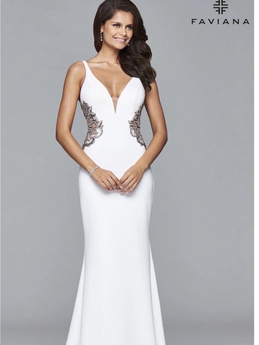 Stunning Floor Length Mermaid Off White Beaded Fabiana Evening Gown